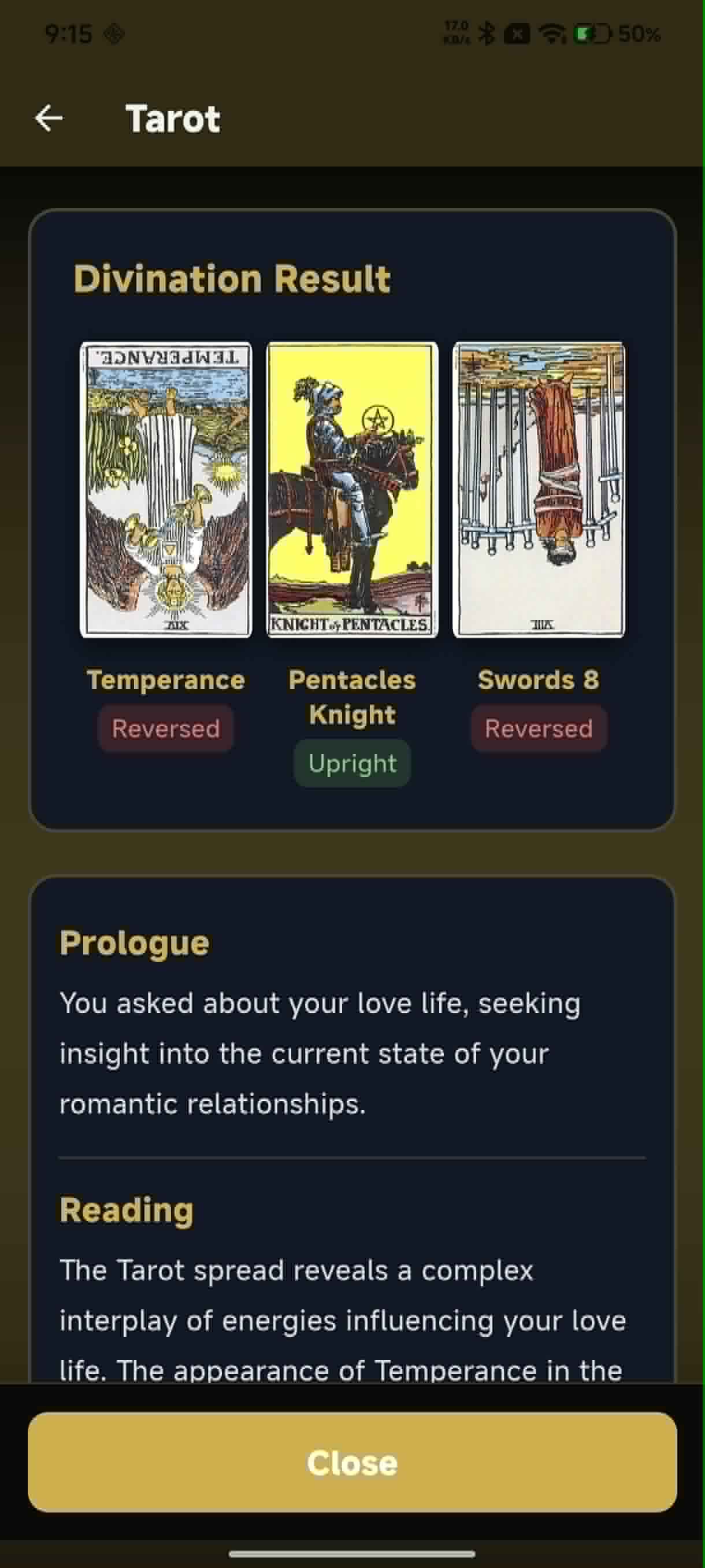 Tarot result